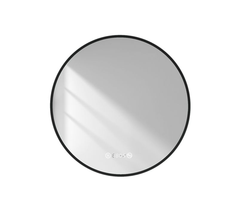 Miroir LED Lumineux Salle De Bain Rond 60cm Anti Buée Horloge Température Neutre Noir
