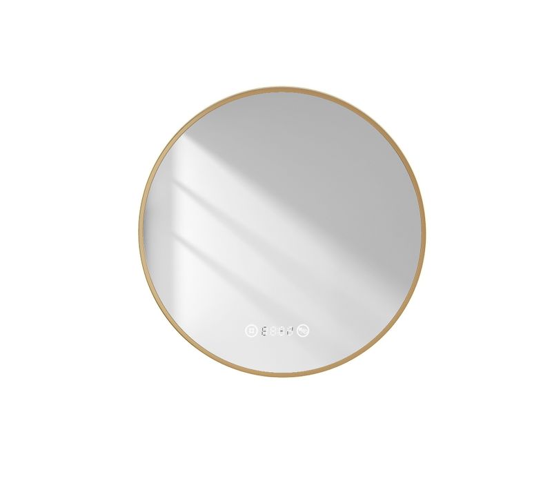 LED Miroir Lumineux Salle De Bain Rond 60cm Anti Buée Horloge Température Neutre Doré