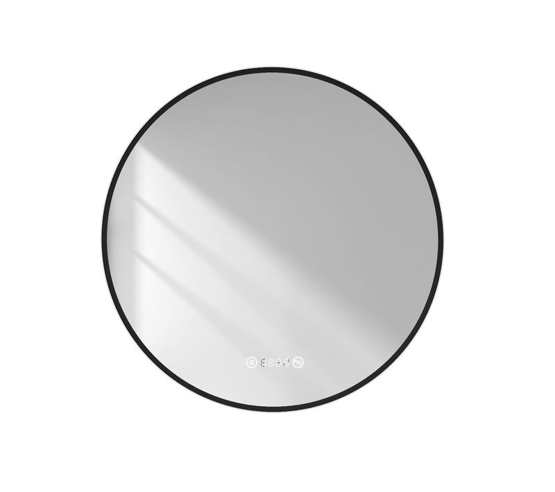 Miroir LED Lumineux Salle De Bain Rond 80cm Anti Buée Horloge Température Neutre Noir