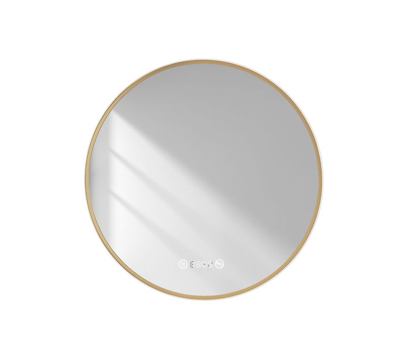 LED Miroir Lumineux Salle De Bain Rond 80cm Anti Buée Horloge Température Neutre Doré