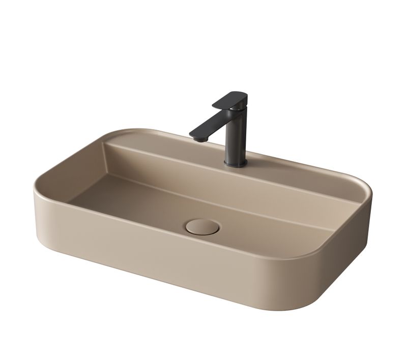 Vasque à Poser Rectangulaire 60x40x11cm Céramique Beige Mat Avec Trou Robinet