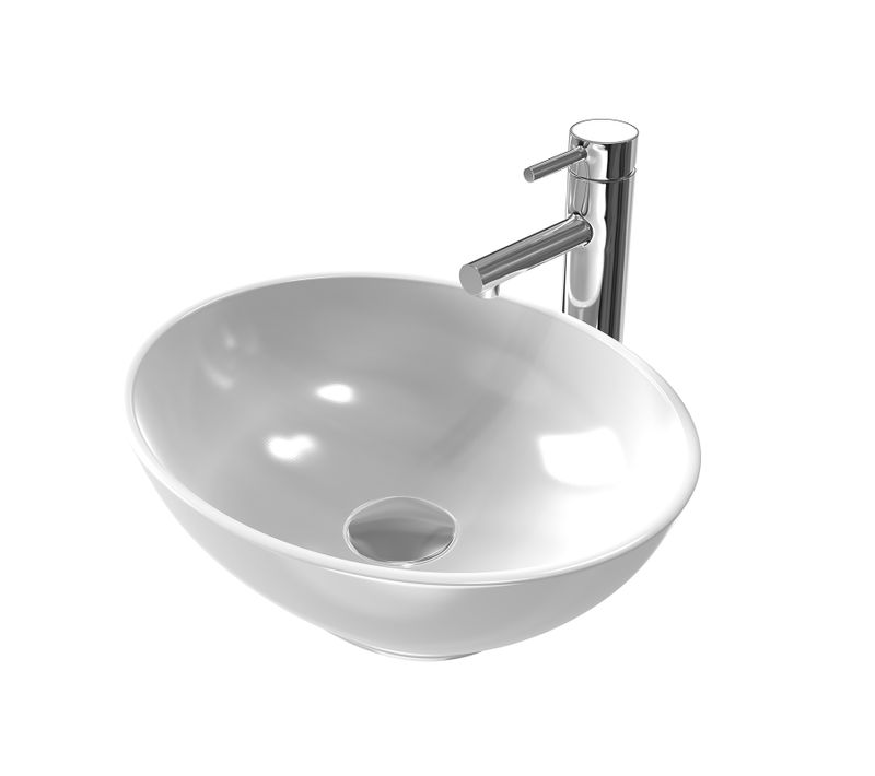 Vasque à Poser Ovale 41,5x33,5x13cm Céramique Blanc Brillant Avec Trou Robinet