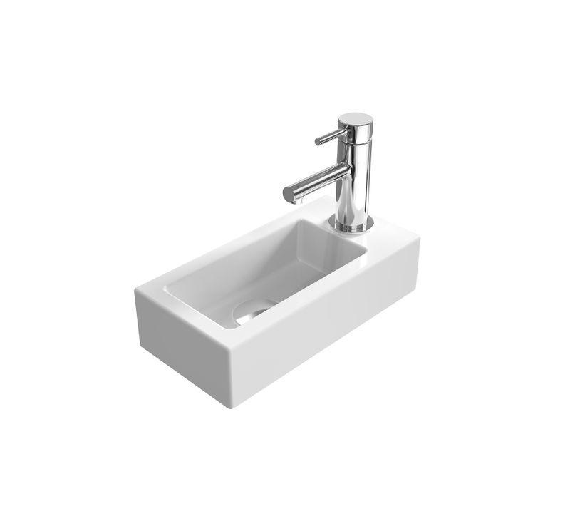 Vasque Suspendue Rectangulaire 36,5x18x9cm Céramique Blanc Brillant Avec Trou Robinet