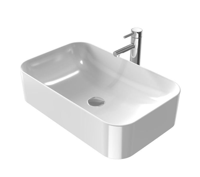 Vasque à Poser Rectangulaire 61x38x15 Cm Céramique Blanc Brillant Avec Trou Robinet