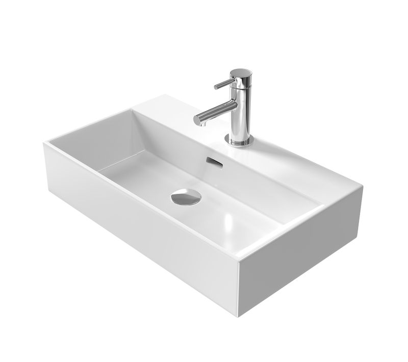 Vasque à Poser Rectangulaire 60x36x13 Cm Céramique Blanc Brillant Avec Trou Robinet