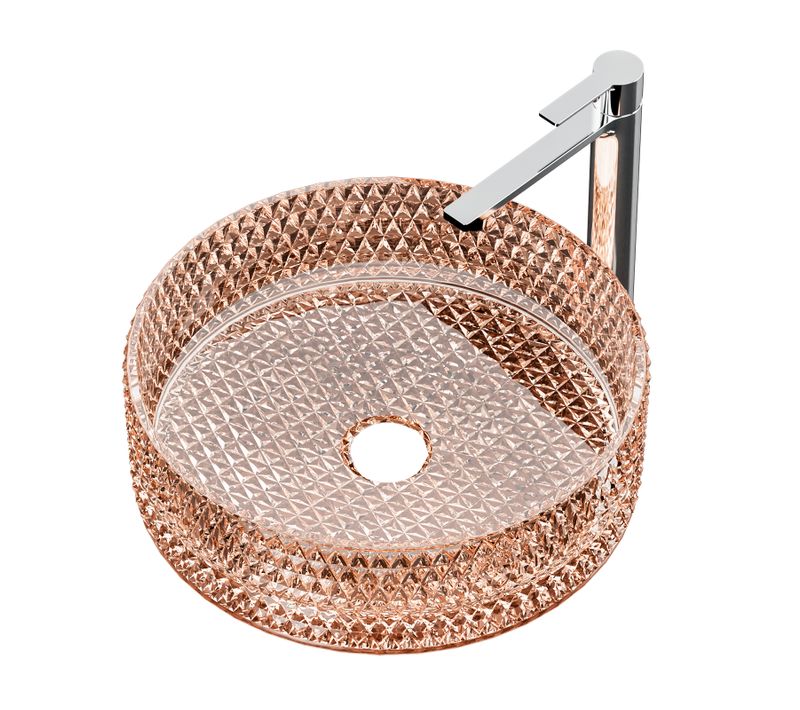 Vasque à Poser Ronde, 360 X 360 X 112 Mm, Lavabo En Verre Or Rose, Design Montage Sur Comptoir