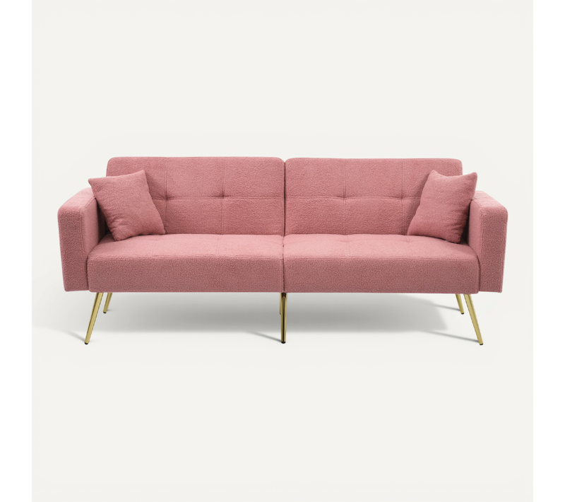 Canapé Convertible, Angle Réglable, Coussins Et Poches De Rangement Latérales, Laine, Rose