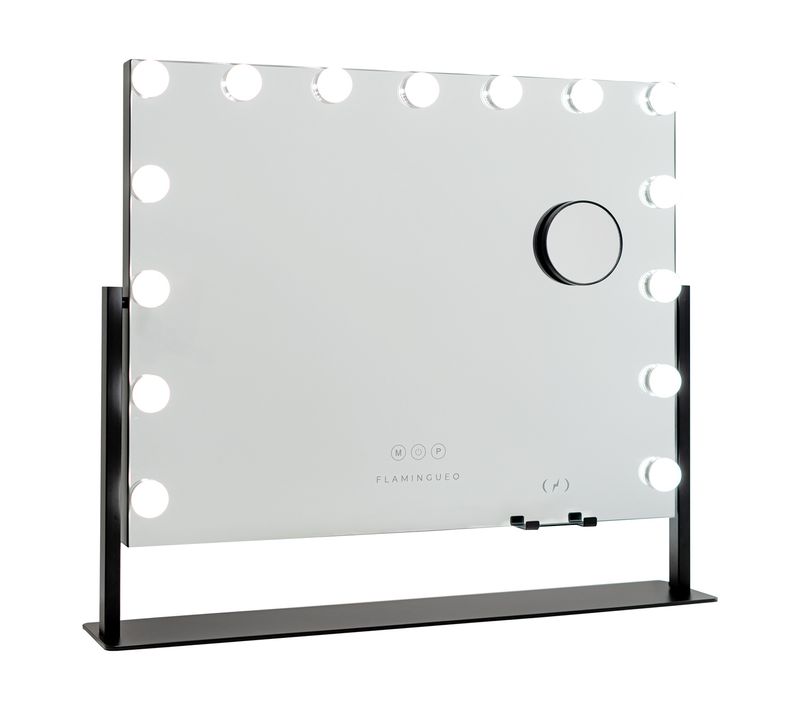 Miroir Maquillage Lumineux, 15 LED, 3 Modes, Réglable, Noir, Métal, 64 X 54,5 X 12 Cm