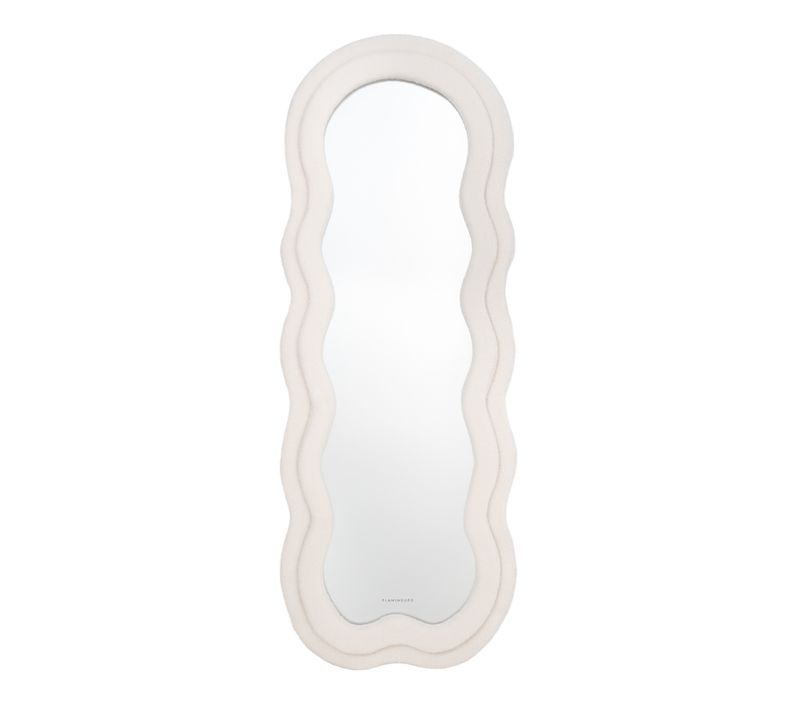 Grand Miroir Sur Pied Asymétrique, Beige, Tissu Teddy, 160 X 60 X 4 Cm