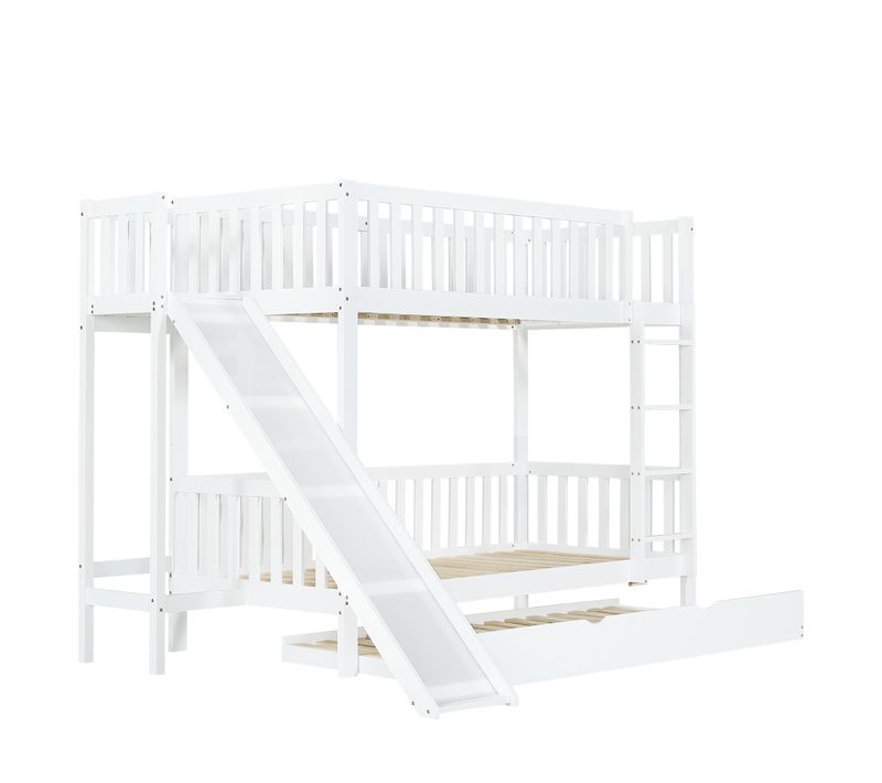 Lit Enfants Superposé 3 Places 90x200 Cm, Sommier à Lattes, Blanc