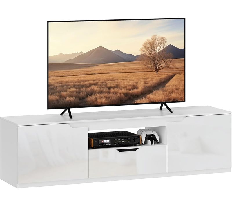 Meuble TV Avec 2 Portes, Tiroir, 160 Cm De Long,  Blanc
