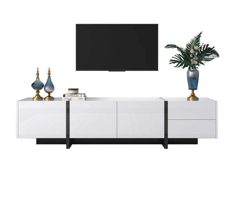 Meuble TV Bas Avec Tiroirs, Table TV Pour Salon Et Salle à Manger, Blanc, 190 X 35 X 45 Cm