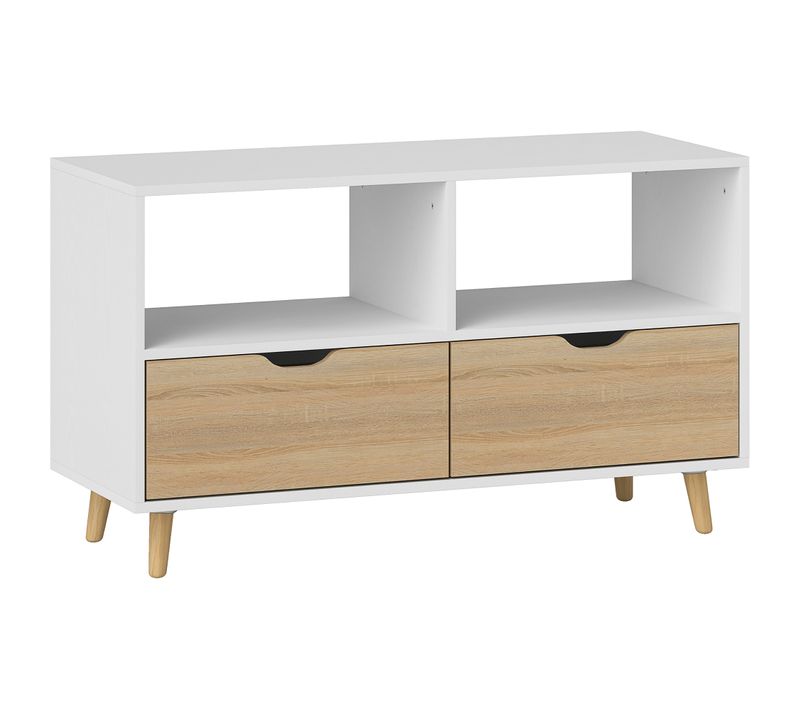 Meuble TV Lowboard Avec 2 Étagères, Tiroir, 99 Cm De Long Table TV Pour Téléviseur, Pour Salon,blanc