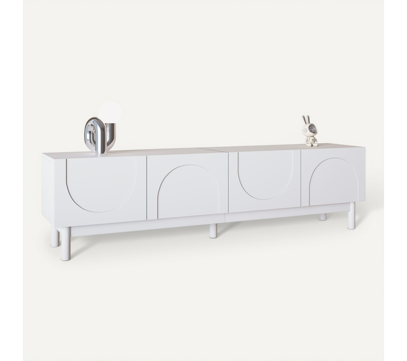 Meuble TV Moderne, Avec Plateaux Réglables, Meuble TV Bas, Léger, Style Luxe, 175 X 38 X 56 Cm,blanc