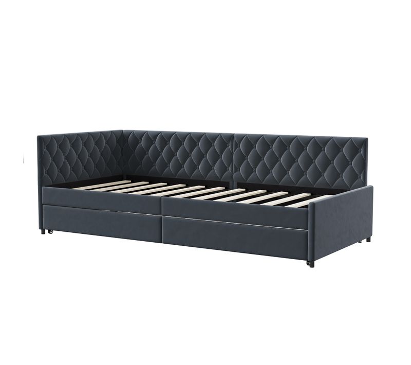 Lit Gigogne 90/180x200 Cm - Canapé-lit Extensible Avec Sommiers à Lattes En Tissu Velours - Gris