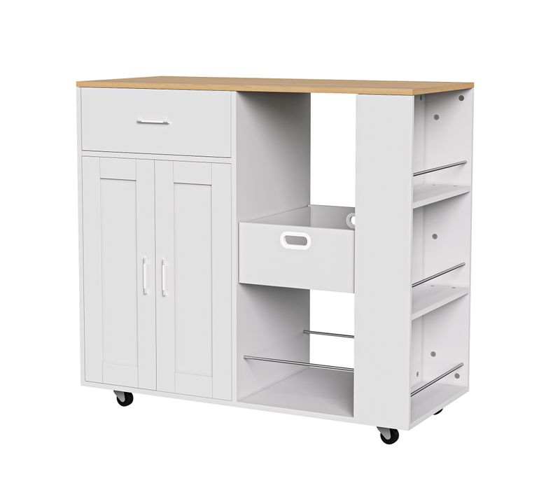 Desserte à Roulettes, Chariot Cuisine Rangement, Support à Épices 3 Niveaux, Étagère Ouverte, Blanc