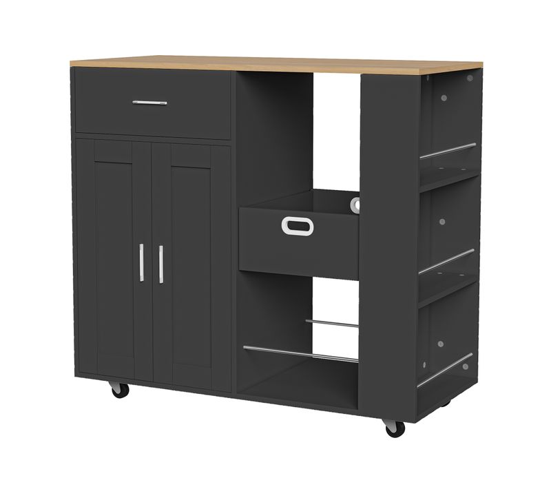 Desserte à Roulettes, Chariot Cuisine Rangement, Support à Épices 3 Niveaux, Étagère Ouverte, Noir