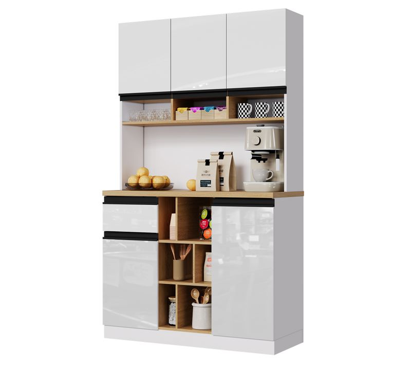 Buffet Cuisine 105x45x185cm, Meuble Cuisine Rangement Avec Étagères Réglables, Pour Salon, Blanc