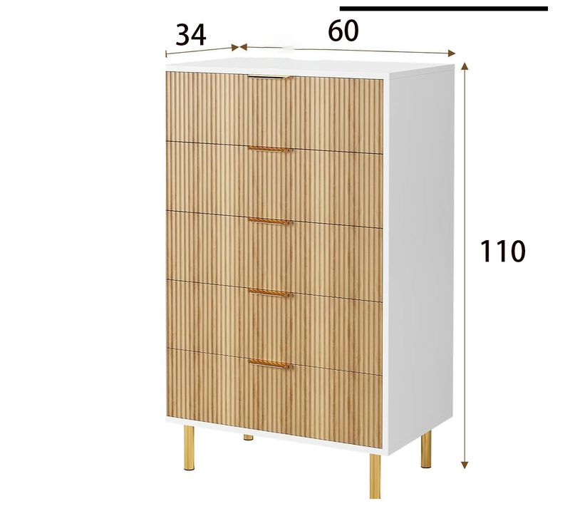 Commode 5 Tiroirs Design Moderne, Meuble De Rangement Kaki Pour Chambre, Salon Ou Couloir