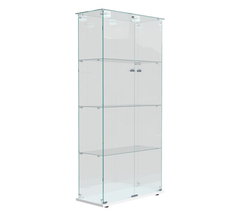 Vitrine Sur Pied 2 Portes En Verre Avec LED Intégrée à Tapotement, Salon, 163 X 78,5 X 35 Cm, Blanc