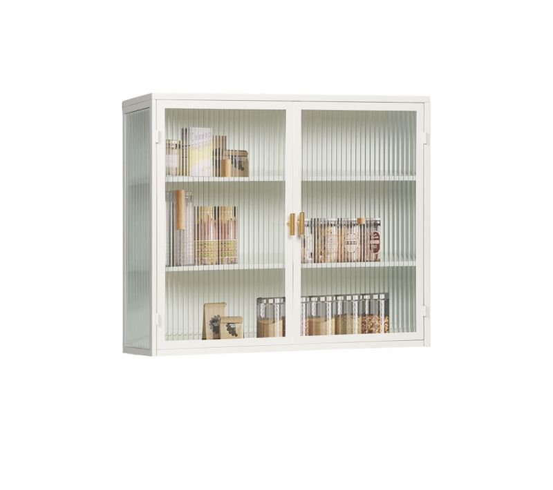 Vitrine Murale De Cuisine Avec Portes En Verre, 3 Niveaux De Rangement, Salon Ou Salle De Bain,blanc