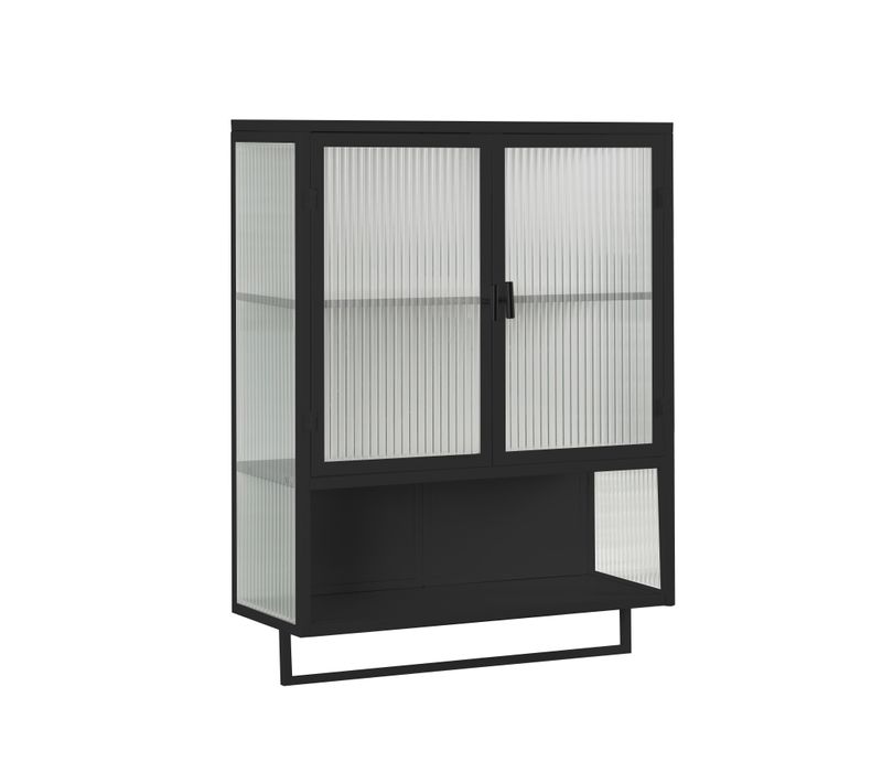 Armoire Murale, Style Rétro, En Verre, Avec Étagères Amovibles, Salles à Manger, Salons, Noir