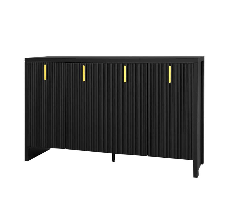 Buffet Avec 4 Portes Et Étagères Réglable,140x38x80 Cm, Armoire En Bois, Pour Couloir, Salon, Noir