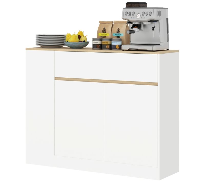 Buffet Blanc 105×30×81,5 Cm, Tiroir, Étagère Réglable, Armoire Avec Protection Anti-basculement