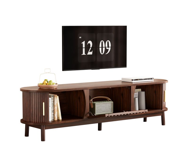 Meuble TV Bas 165 × 39,5 × 46 Cm Brun, Porte Coulissante Et Abattante, Lowboard Pour TV Jusqu'à 65"