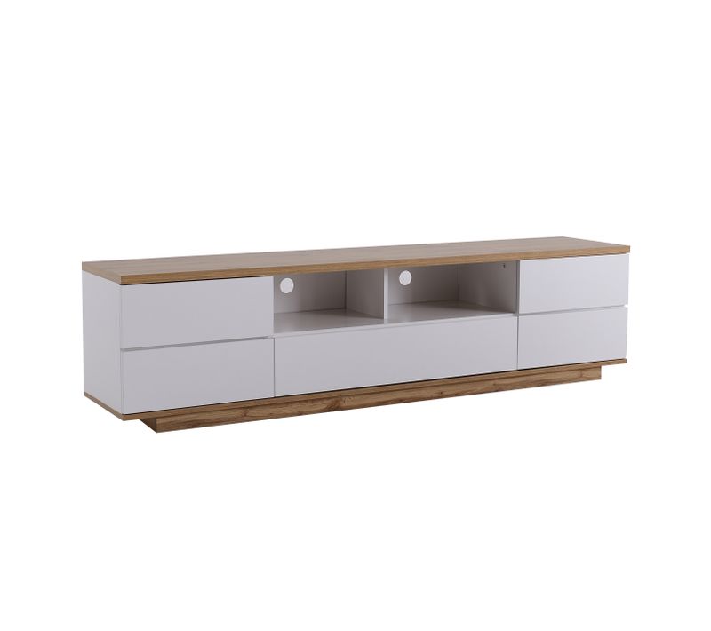 Meuble TV Blanc, Meuble TV Avec Espace De Rangement Et Grain De Bois, Pour Salon 180 X 38 X 46 Cm