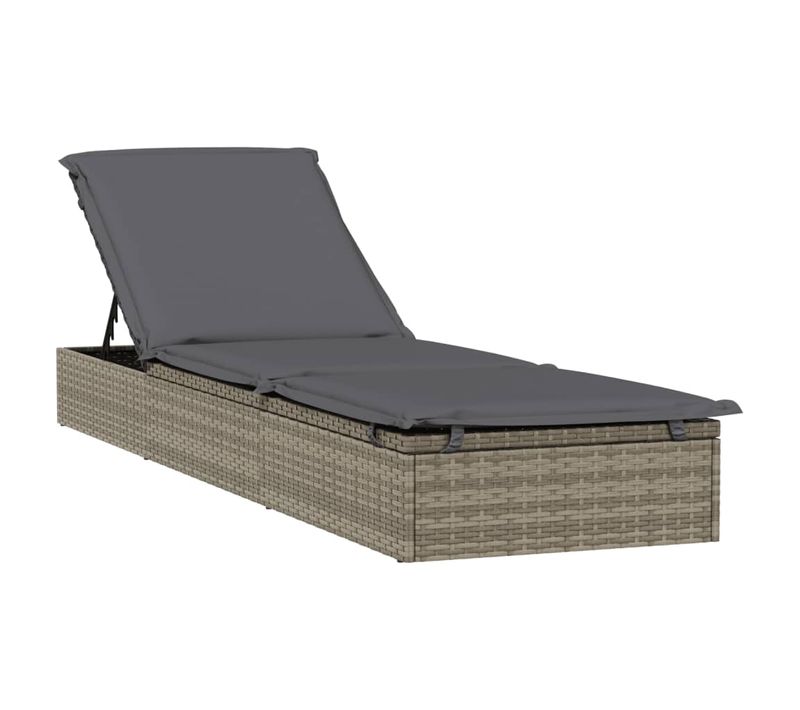 Bain De Soleil - Transat Chaise Longue 1 PC Avec Coussin Gris 201x55x62cm Résine Tressée