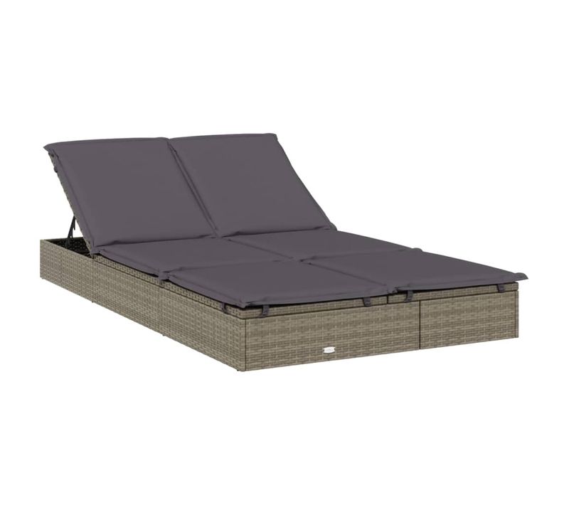 Bain De Soleil - Transat Chaise Longue à 2 Places Avec Coussins Gris Résine Tressée