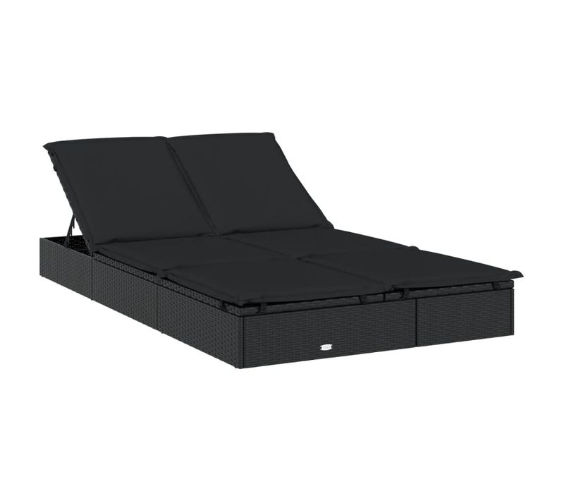 Bain De Soleil - Transat Chaise Longue à 2 Places Avec Coussins Noir Résine Tressée