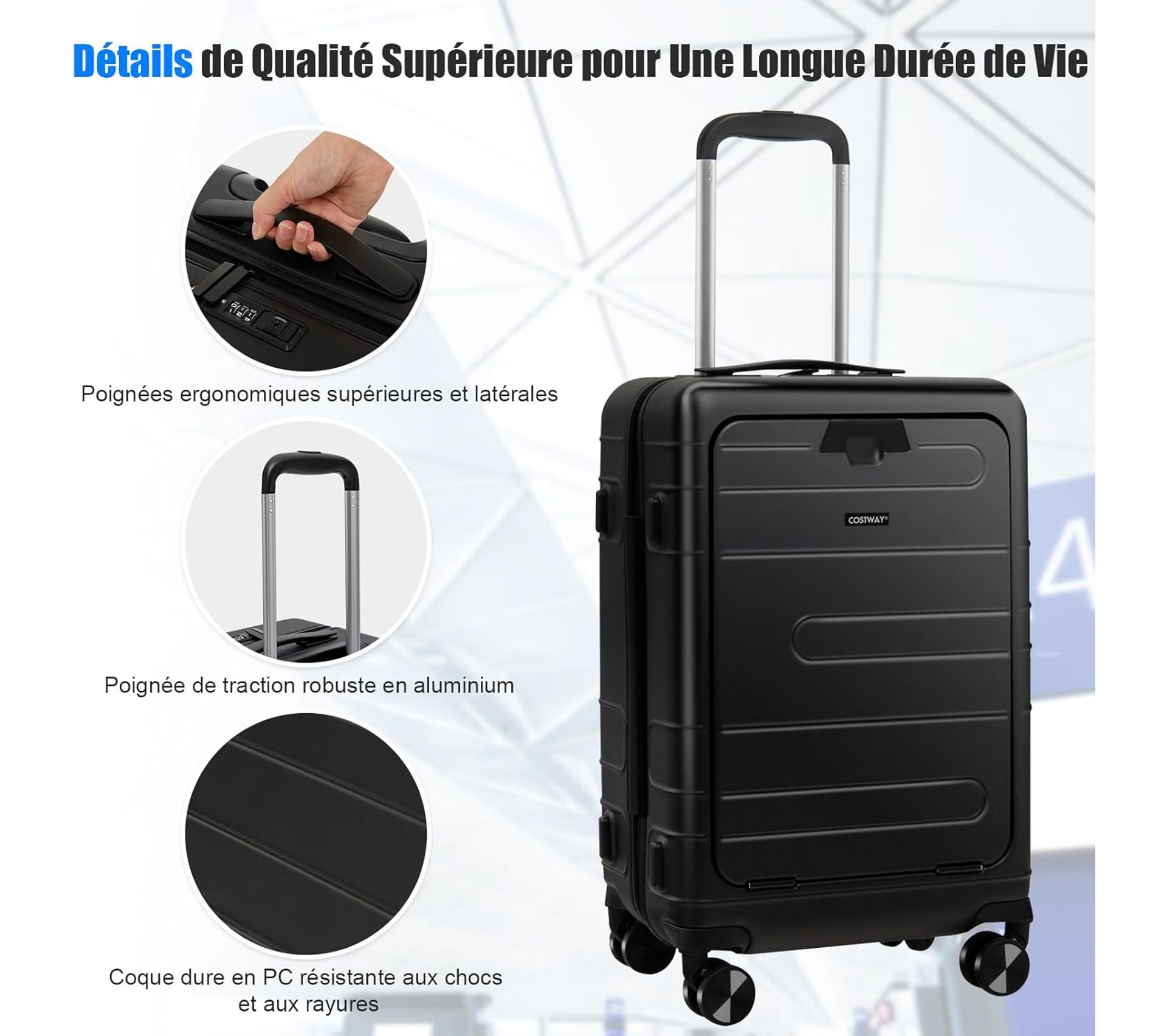Bagage Cabine 55x35x25 Valise Cabine Polycarbonate 50,8 Cm