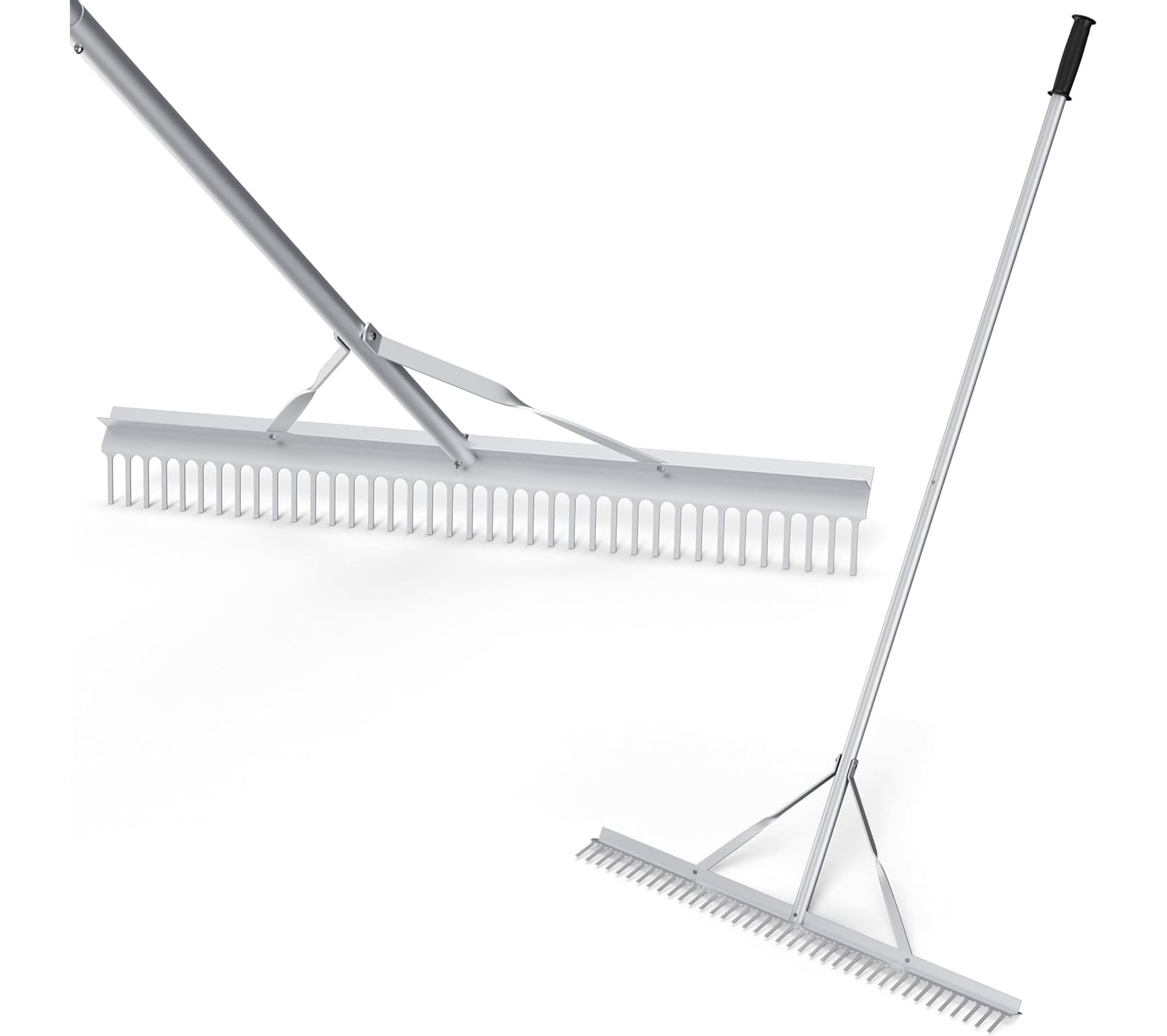 Râteau De Jardin Réglable 98-134cm - 25 Dents, Acier Inoxydable, Pour Feuilles Et Pelouse