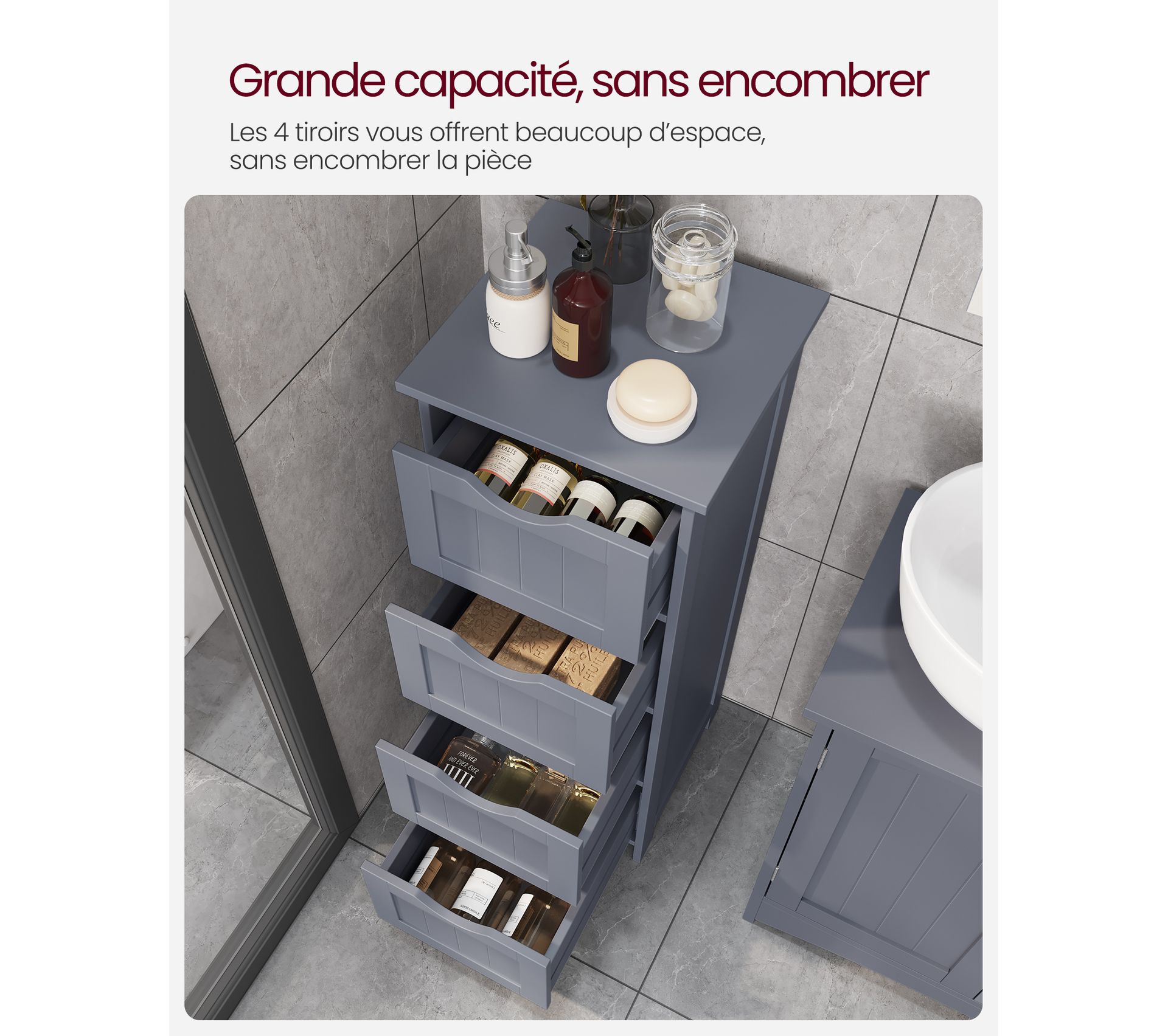 Meuble Sous Lavabo Rimini 60 Cm Avec 2 Tiroirs - Beige, MDF, Facile à Monter, Pour Salle De Bain