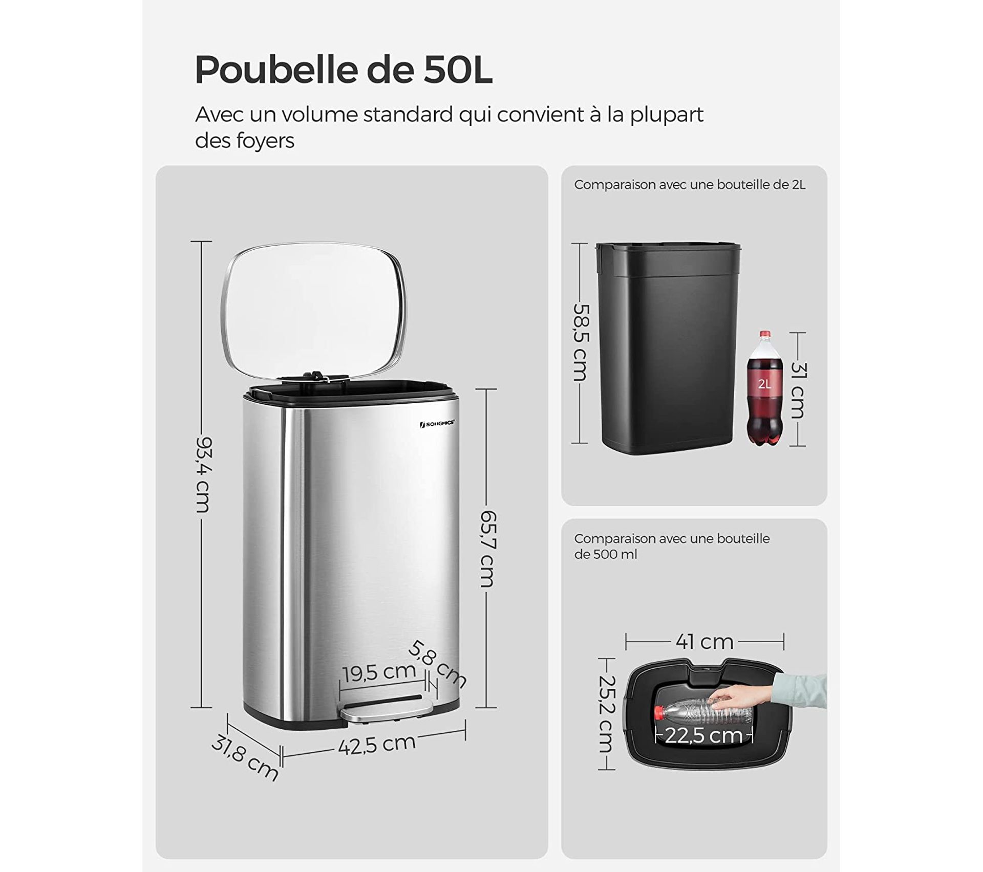 Poubelle De Cuisine 50l P dale Avec Seau Int rieur En Plastique 