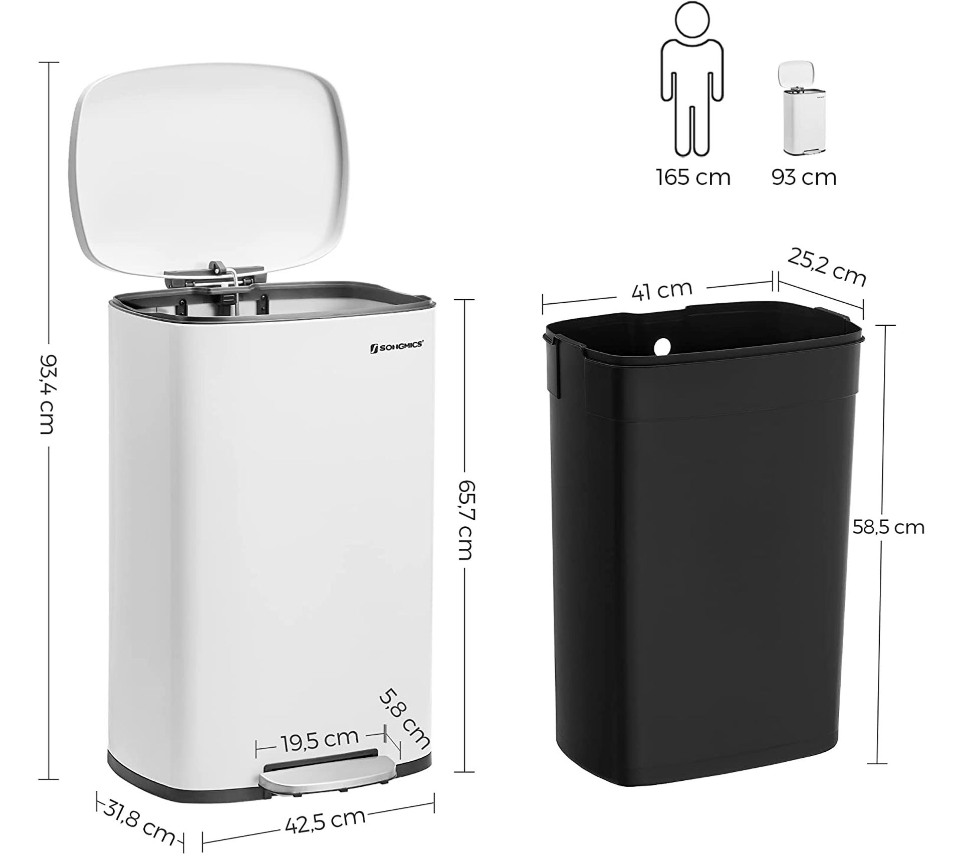 Poubelle De Cuisine 50L P dale Avec Seau Int rieur En Plastique 