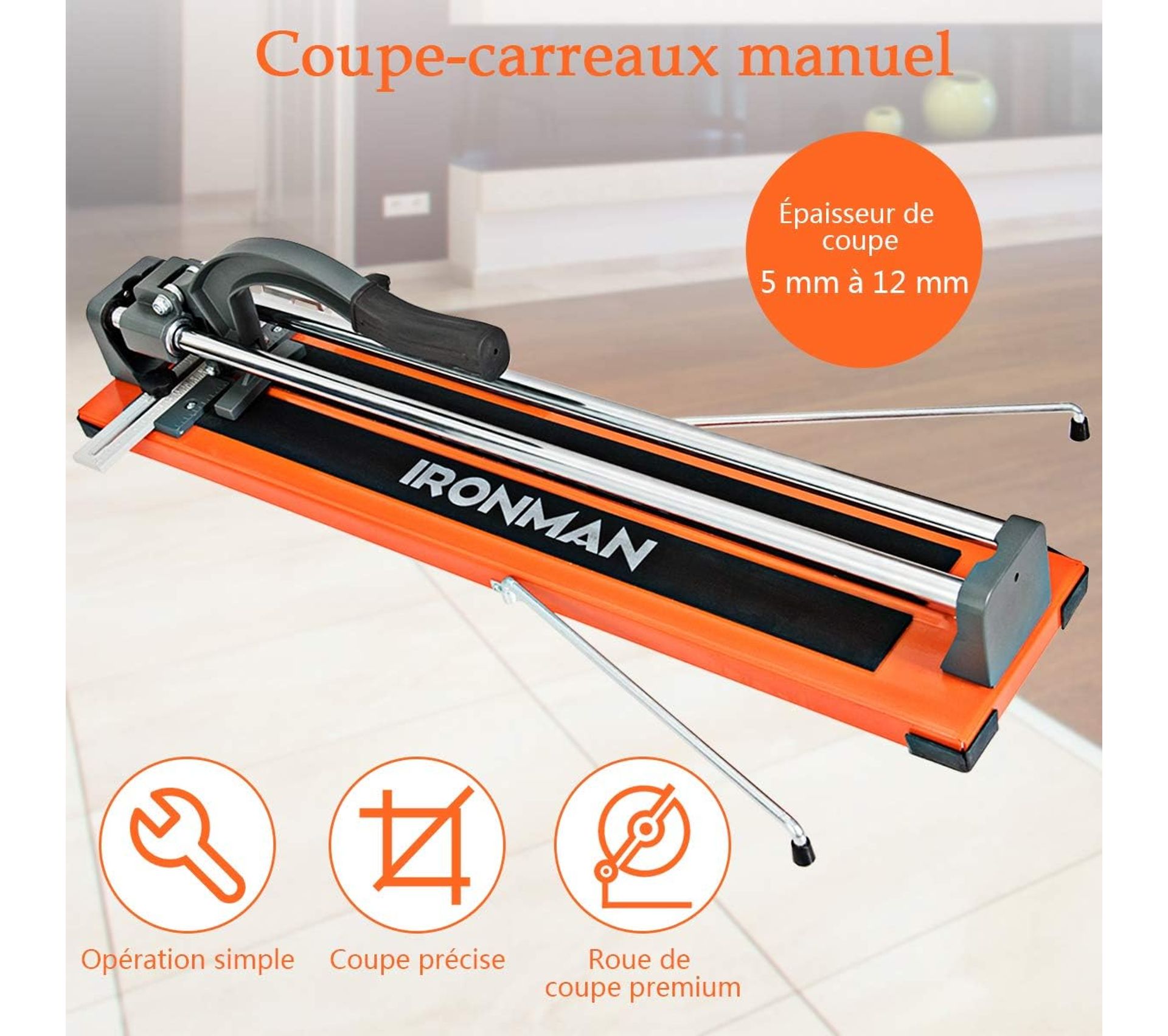 Toolland Coupe-Carreaux Manuel Professionnel - Molette 22 Mm, Longueur De Coupe 400 Mm Pour Carrelage Précis