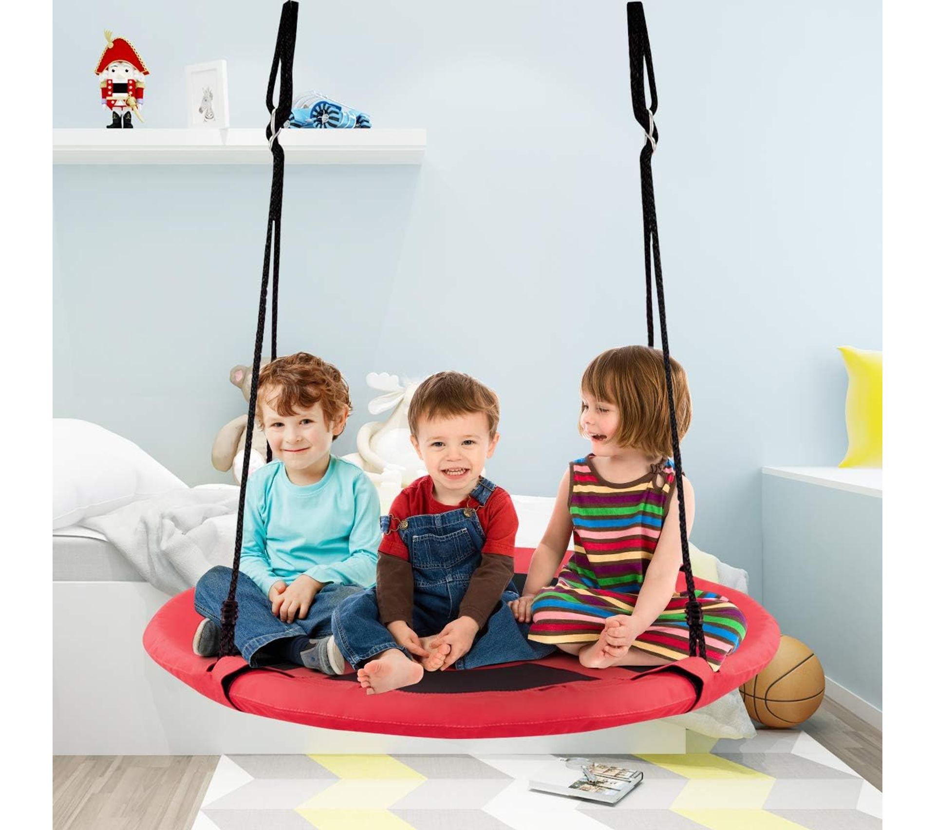 Balançoire Nid D'oiseau KESSER - Diamètre 60 Cm, Charge Max 200 Kg, Avec Coussin Et 4 Poignées - Pour Enfants Et Adultes, Intérieur/extérieur (bleu)