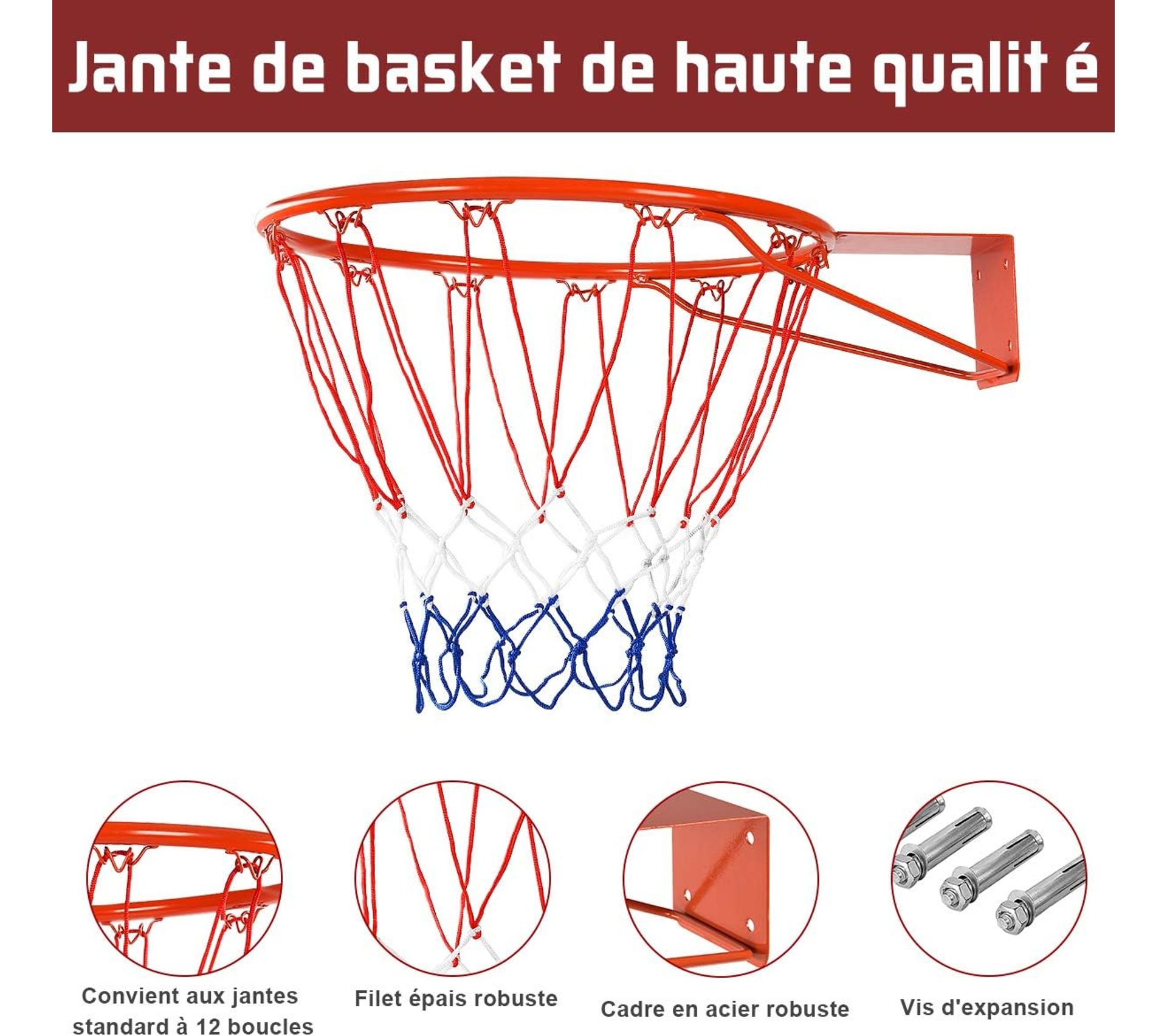 Filet De Basket De Remplacement - Anneau Et Filet Antidérapant Antirouille Pour Garage, Jardin, école