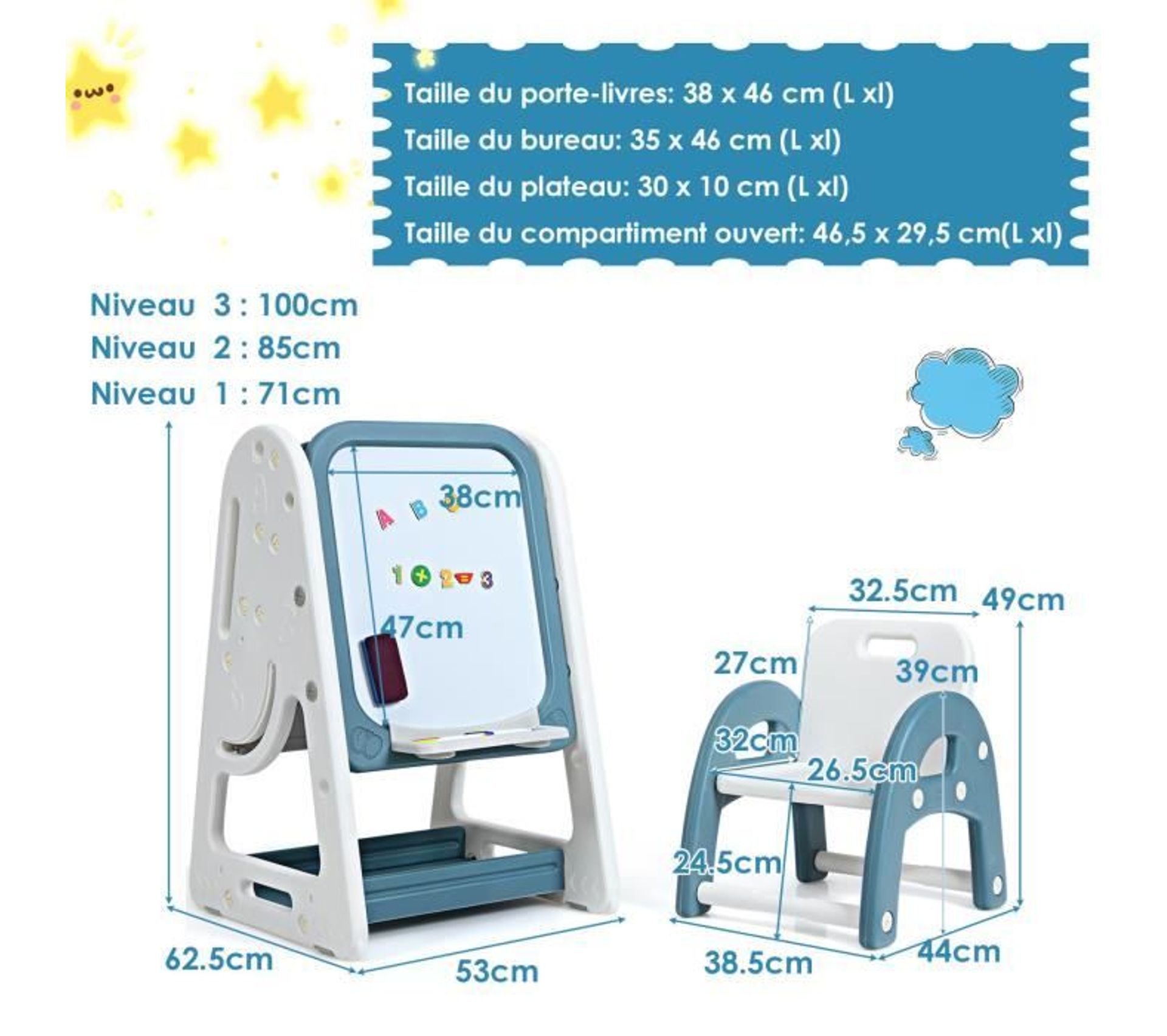Relaxdays Tableau Pratique pour Votre Enfant, réglable en