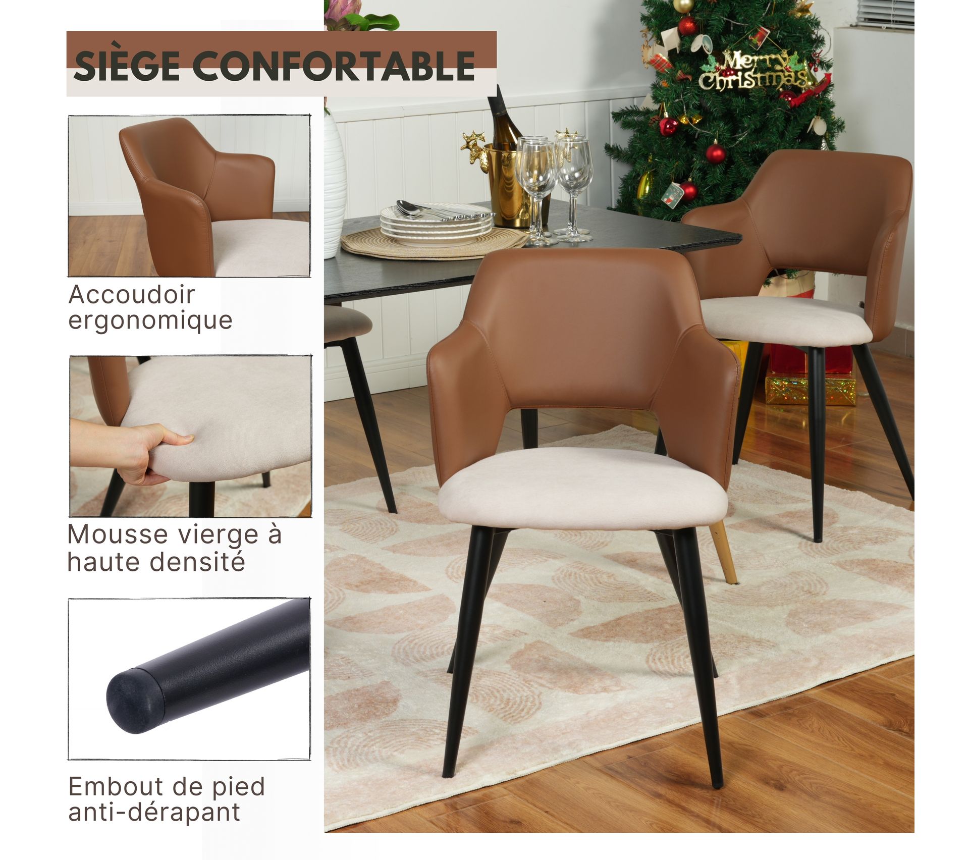 Lot De 6 Chaises De Salle à Manger Style Scandinave - Siège Rembourré Vert Foncé - Plastique - Dimensions 83x49x42 Cm - Neuf
