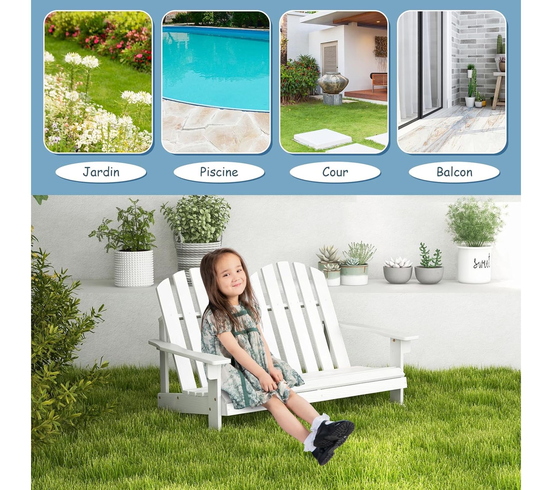 Banc à Bascule Pour Enfants 2 Places - En Bois De Sapin, Capacité 100 Kg, Style Adirondack Avec Fonction Balançoire