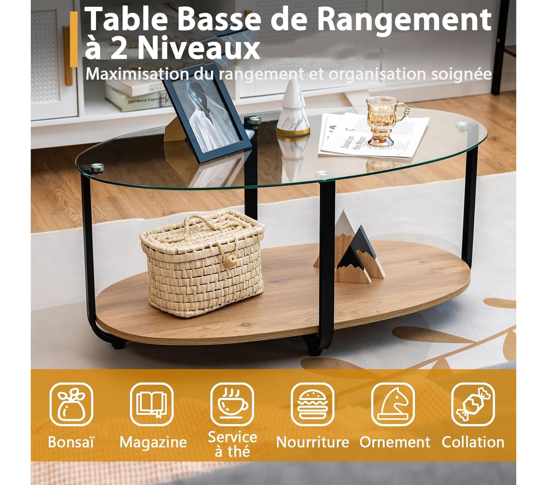 Table Basse Ronde Industrielle - 80 X 80 X 45 Cm En Bois Et Métal Noir, Design Moderne Pour Salon