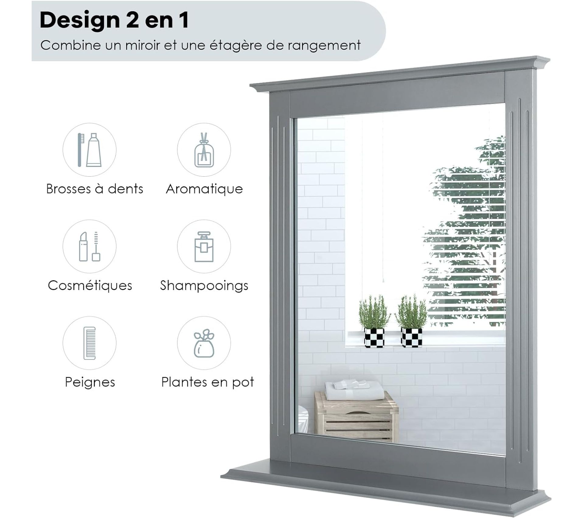BEAUTYPEAK Miroir de Salle de Bain 20x 30 Pouces Mural, Noir