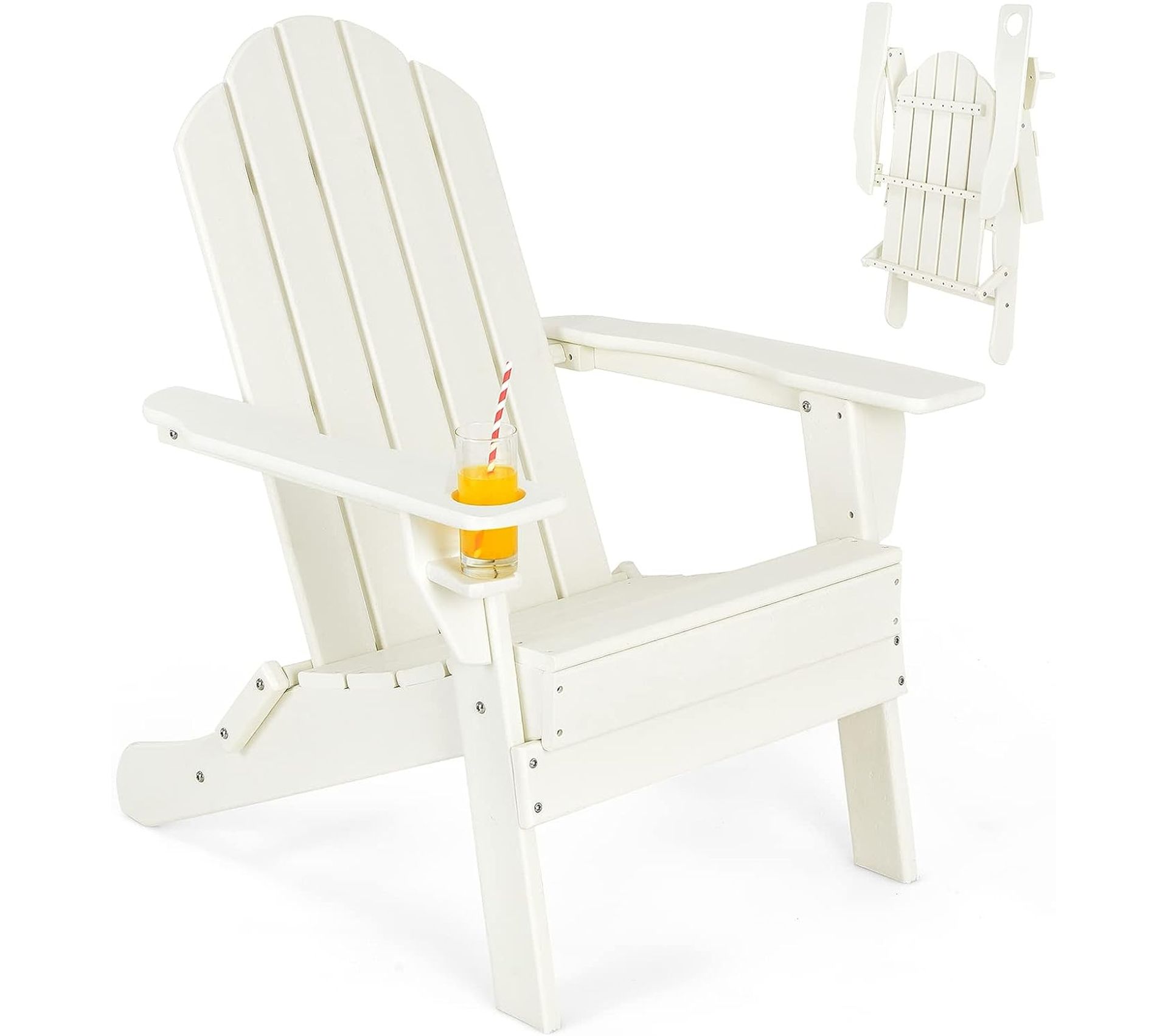Chaise Adirondack En Plastique HIPS Résistant Aux Intempéries - Porte-gobelet Intégré, Charge Max 170kg - Noir/bleu/blanc/gris - 3