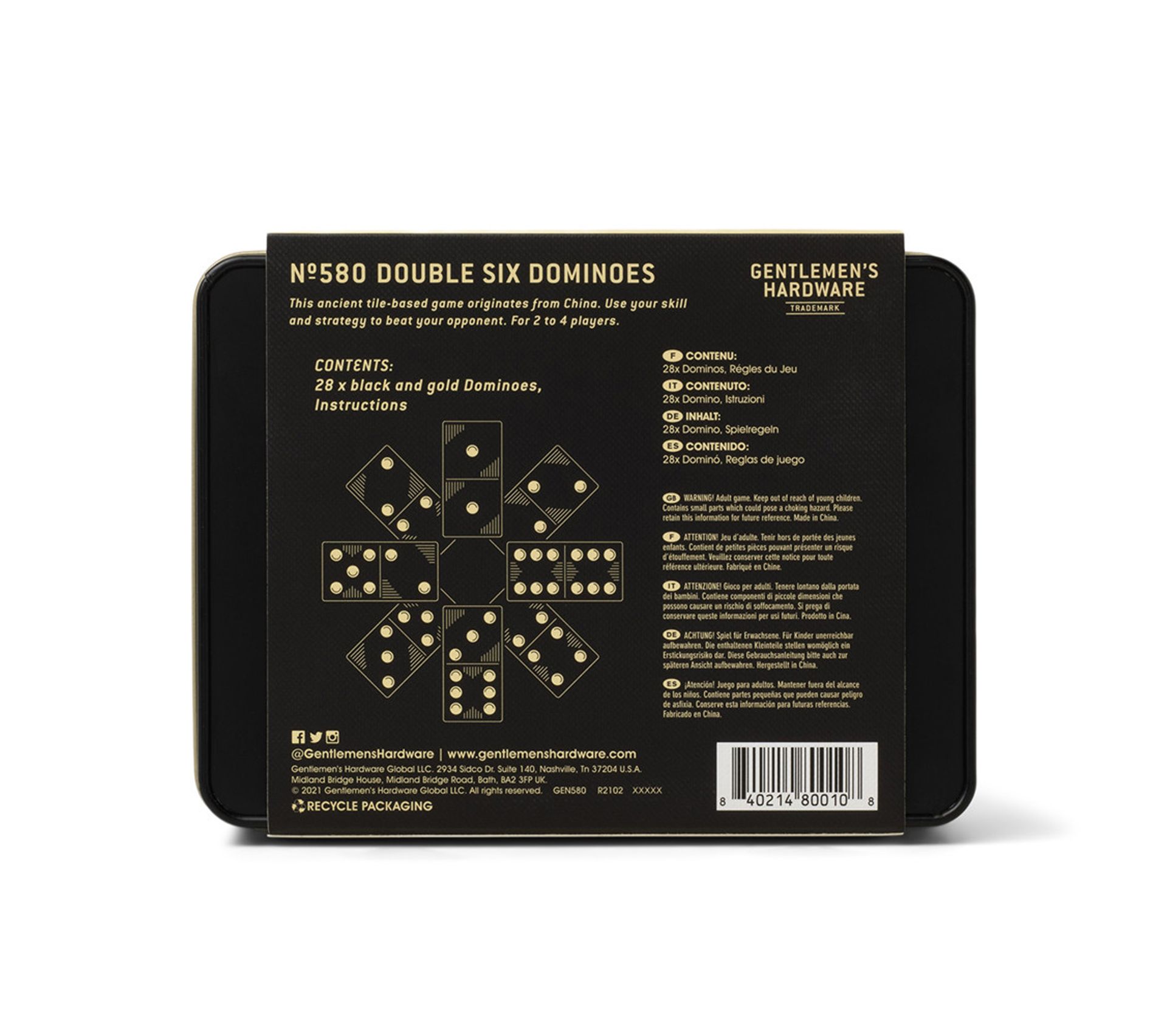 Jeu De Domino Classique Avec 28 Jetons De Résine Et Boîte Noire Domino Dominoes