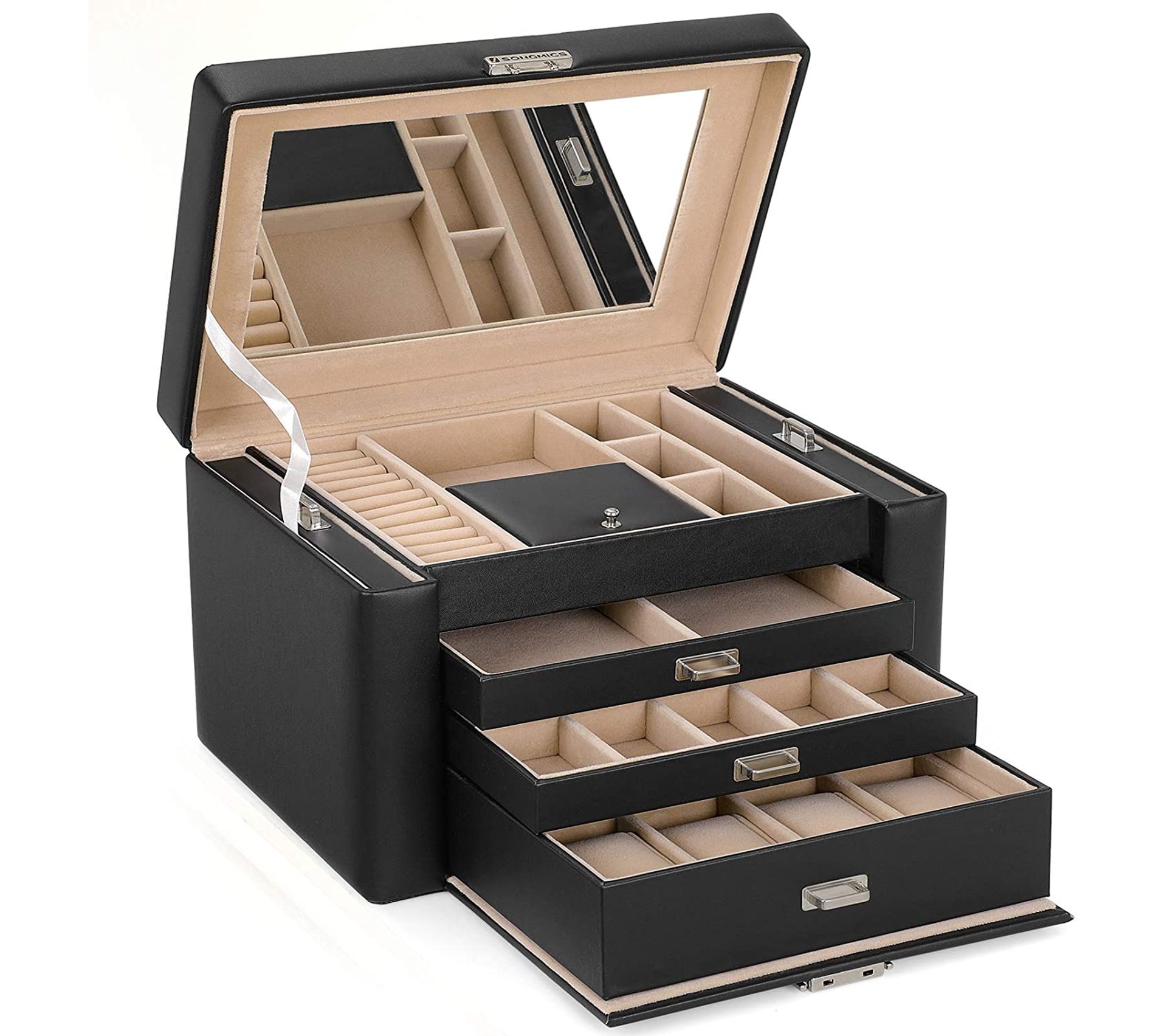 Boite Coffret A Bijoux 3 Tiroirs Noir 12 0000277 Porte Bijoux Boite A Bijoux Boite A Montre But