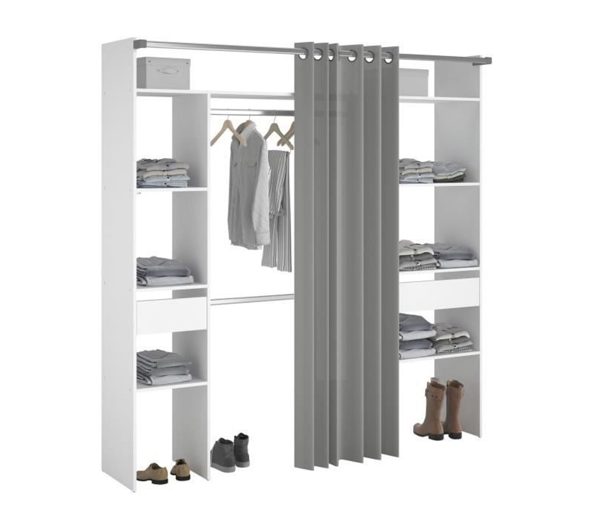 Rideau Cache-étagère Sur Mesure - Tissu Aspect Lin Anti-poussière - Rail Adhésif Sans Perçage - Pour Cuisine, Dressing, Sous évier